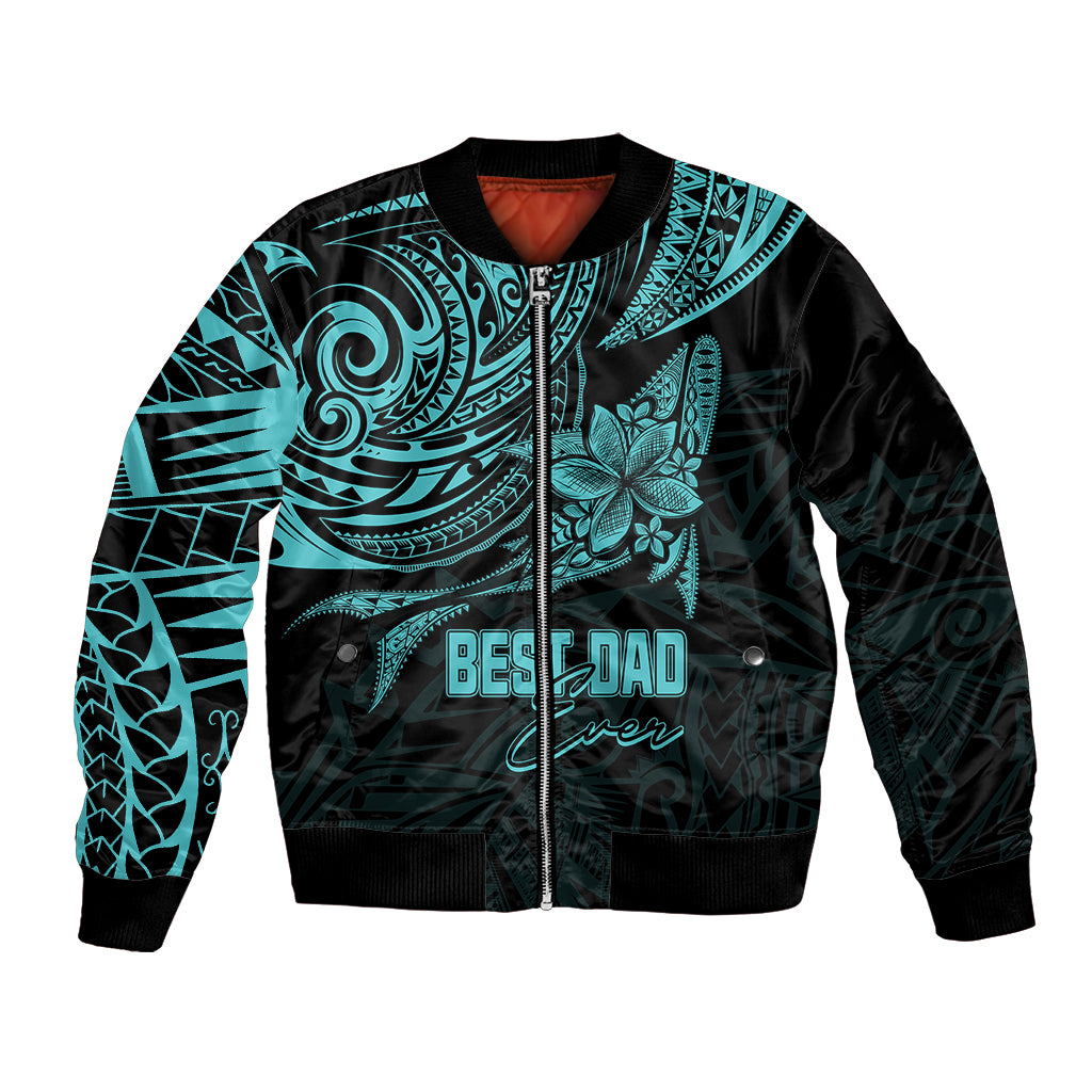 Personalised Father's Day Polynesian Bomber Jacket Best Dad Ever - Turquoise LT7 Unisex Turquoise - Polynesian Pride