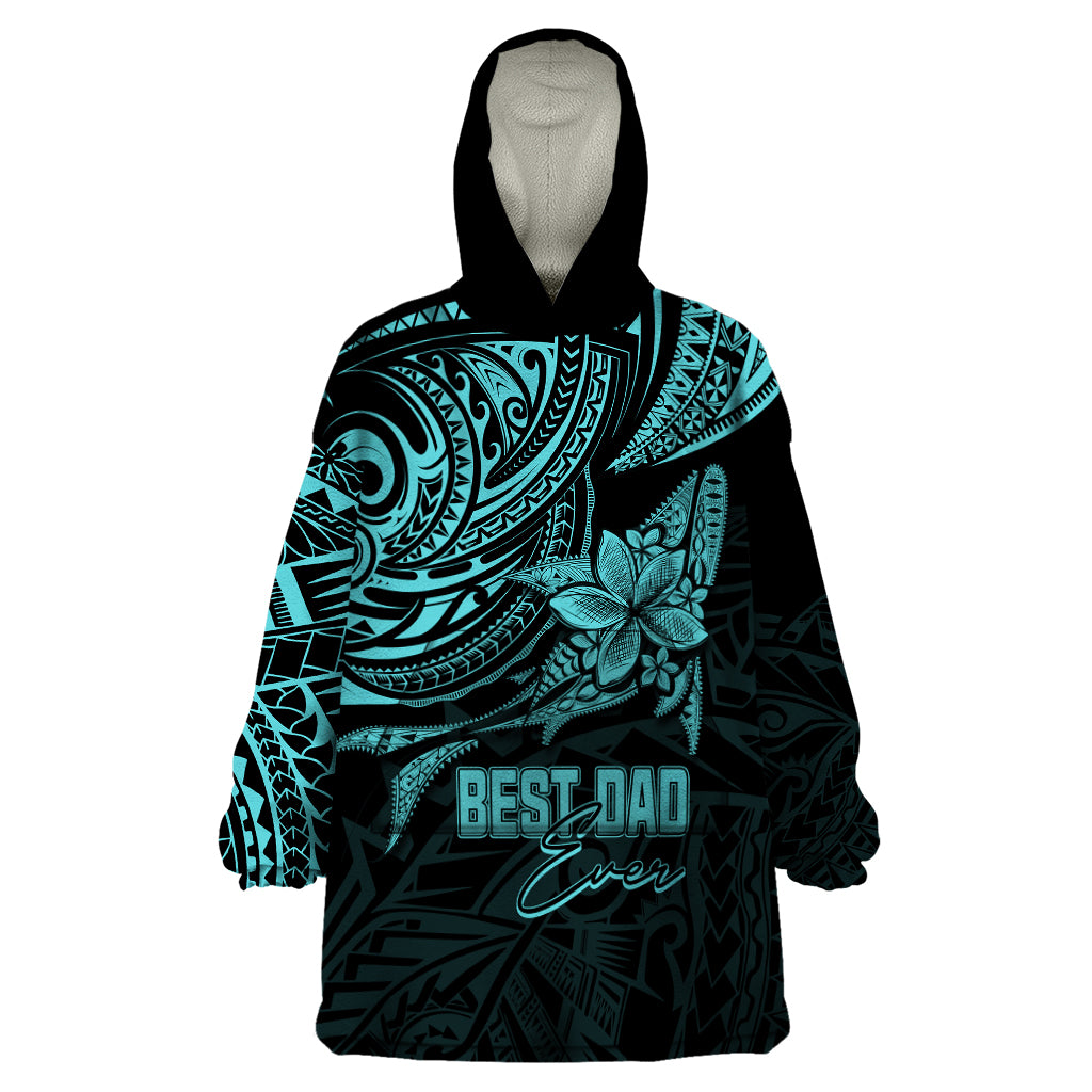 Personalised Father's Day Polynesian Wearable Blanket Hoodie Best Dad Ever - Turquoise LT7 One Size Turquoise - Polynesian Pride