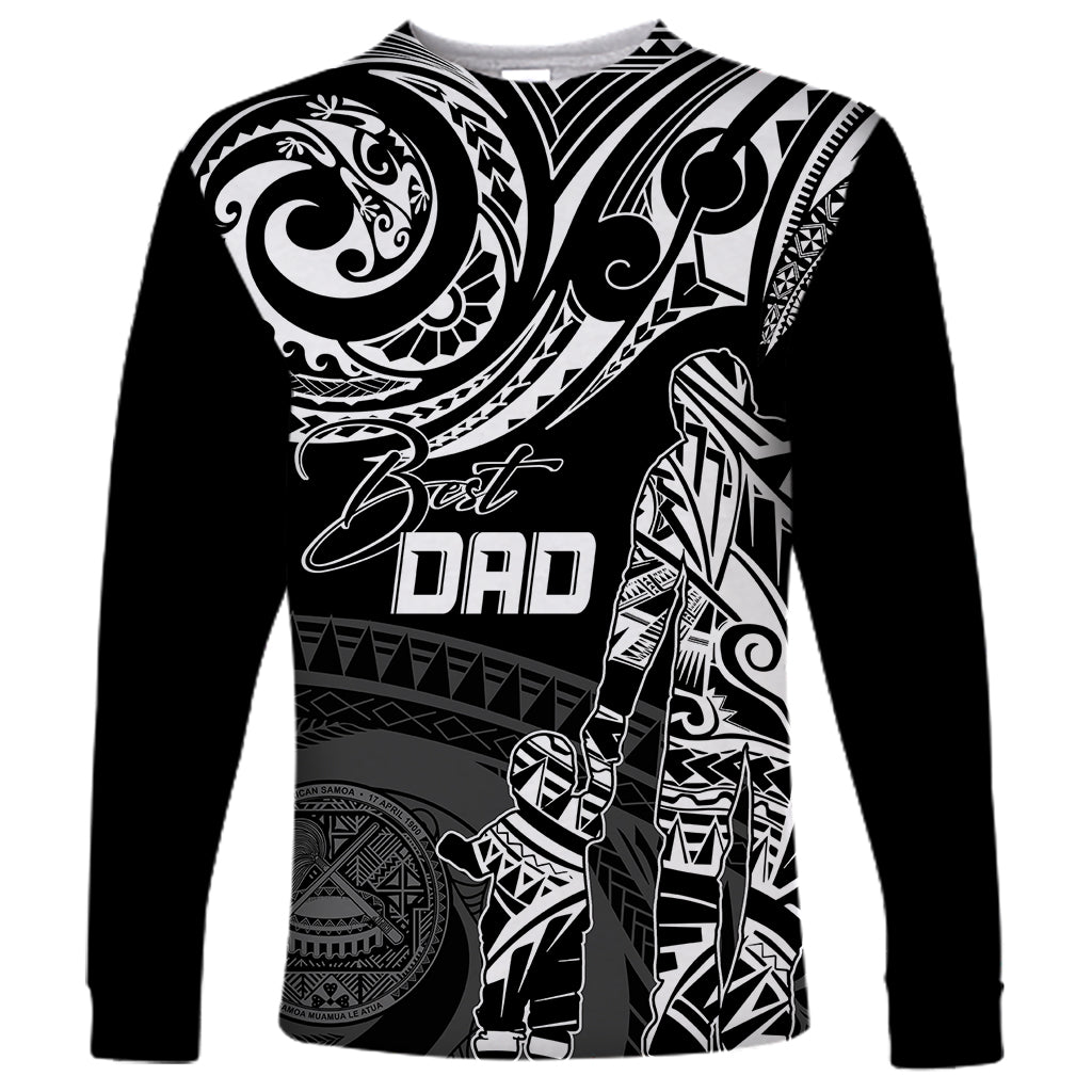 Personalised Father's Day American Samoa Long Sleeve Shirt Polynesian Dad & Kid LT7 Unisex Black - Polynesian Pride