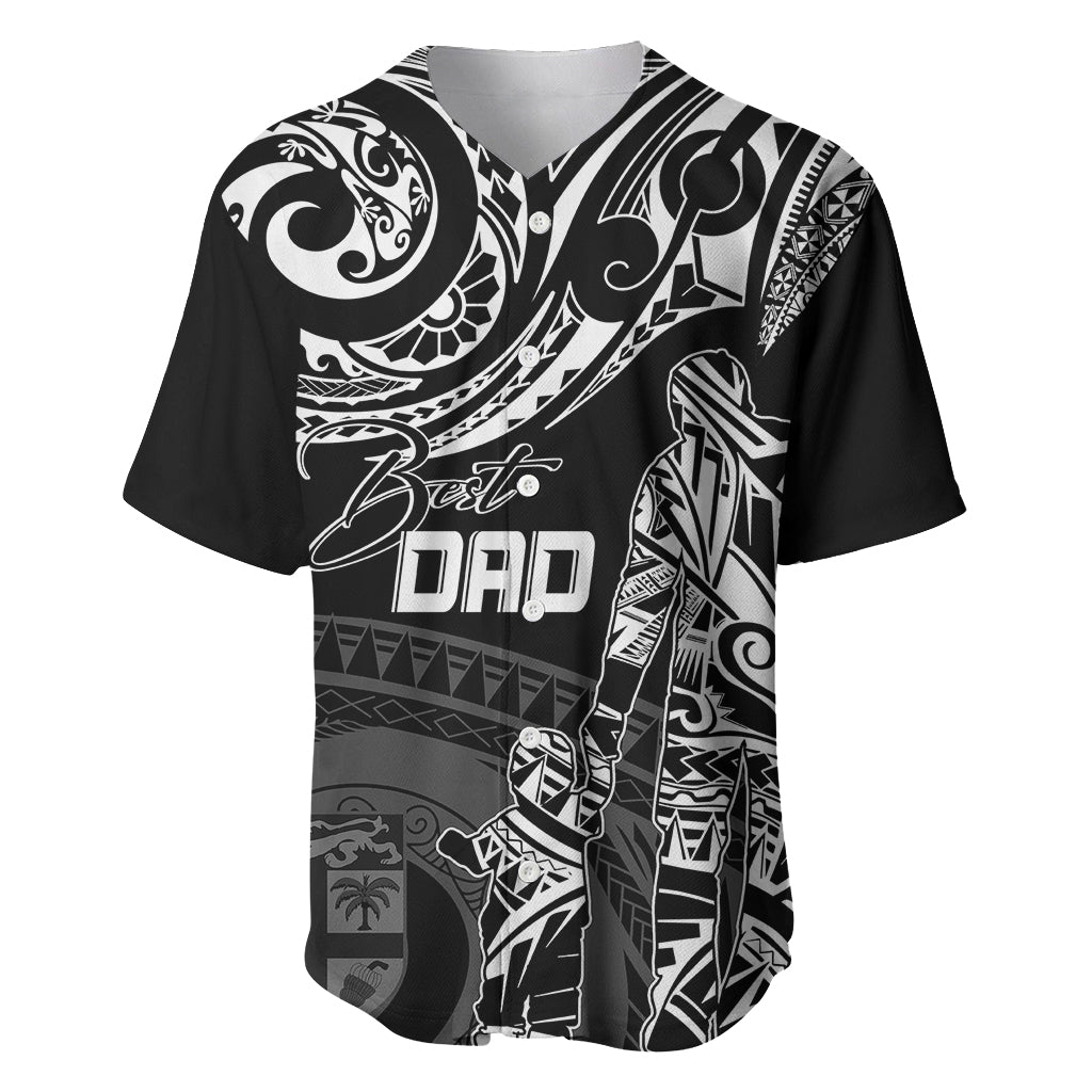 Personalised Father's Day Fiji Baseball Jersey Polynesian Dad & Kid LT7 Black - Polynesian Pride