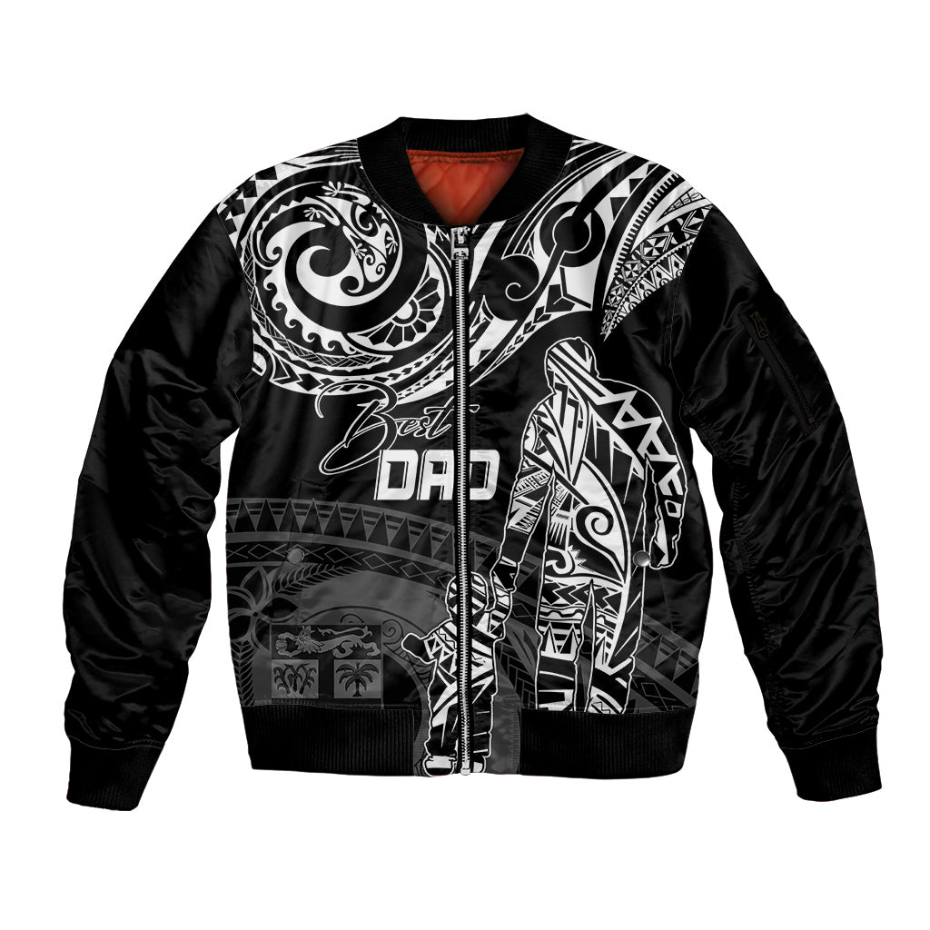 Personalised Father's Day Fiji Sleeve Zip Bomber Jacket Polynesian Dad & Kid LT7 Unisex Black - Polynesian Pride