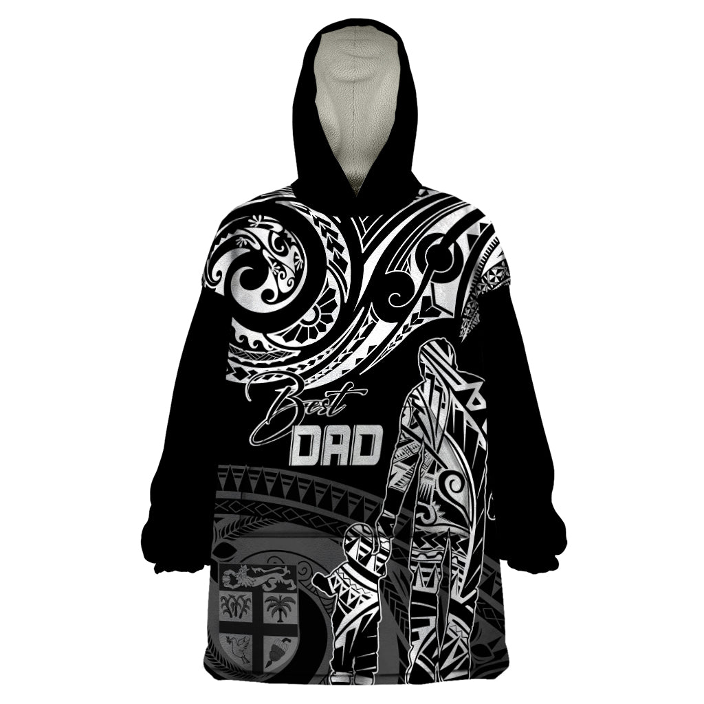 Personalised Father's Day Fiji Wearable Blanket Hoodie Polynesian Dad & Kid LT7 One Size Black - Polynesian Pride