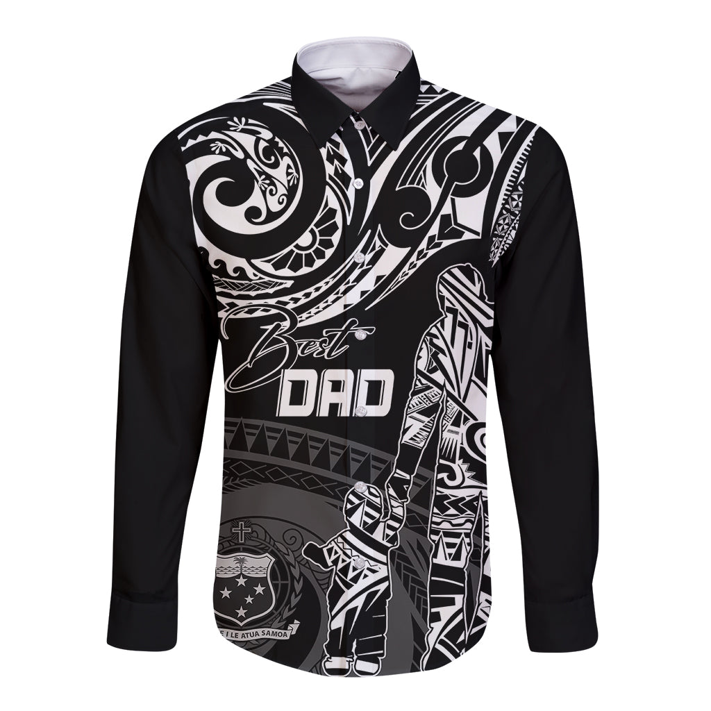 Personalised Father's Day Samoa Long Sleeve Button Shirt Polynesian Dad & Kid LT7 Unisex Black - Polynesian Pride