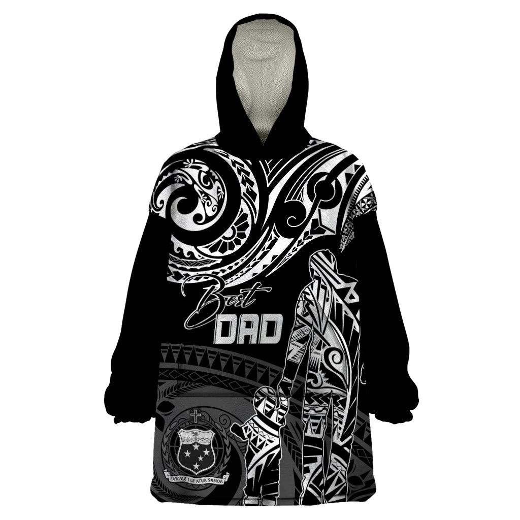 Personalised Father's Day Samoa Wearable Blanket Hoodie Polynesian Dad & Kid LT7 One Size Black - Polynesian Pride