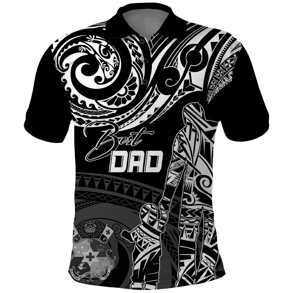 Custom Fathers Day Tonga Polo Shirt Polynesian Dad and Kid LT7 Black - Polynesian Pride