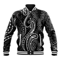 Polynesia Plumeria Lei Baseball Jacket Black Curves Motif LT7 Unisex Black - Polynesian Pride