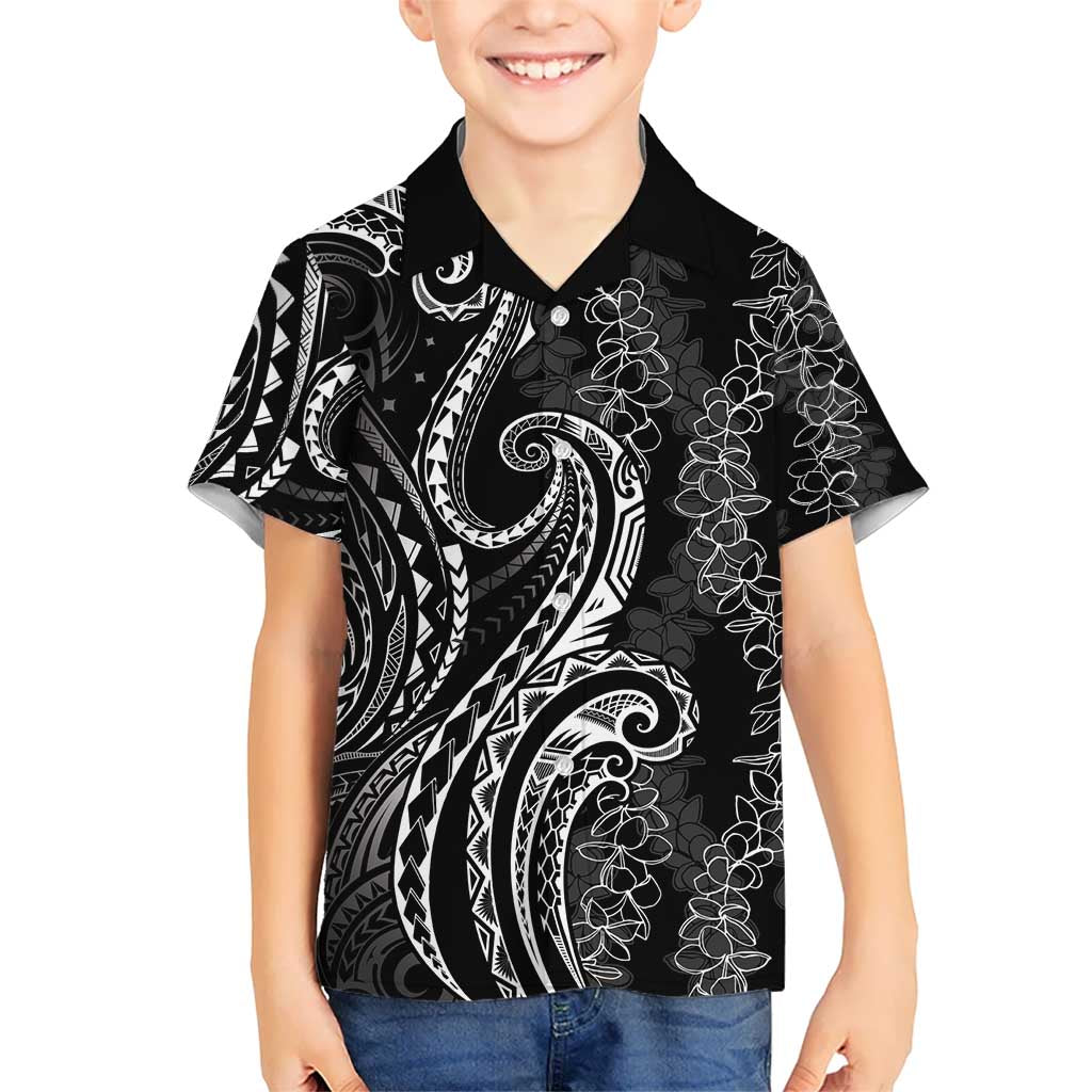 Polynesia Plumeria Lei Kid Hawaiian Shirt Black Curves Motif LT7 Kid Black - Polynesian Pride