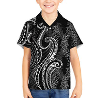 Polynesia Plumeria Lei Kid Hawaiian Shirt Black Curves Motif LT7 Kid Black - Polynesian Pride