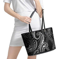Polynesia Plumeria Lei Leather Tote Bag Black Curves Motif LT7 - Polynesian Pride