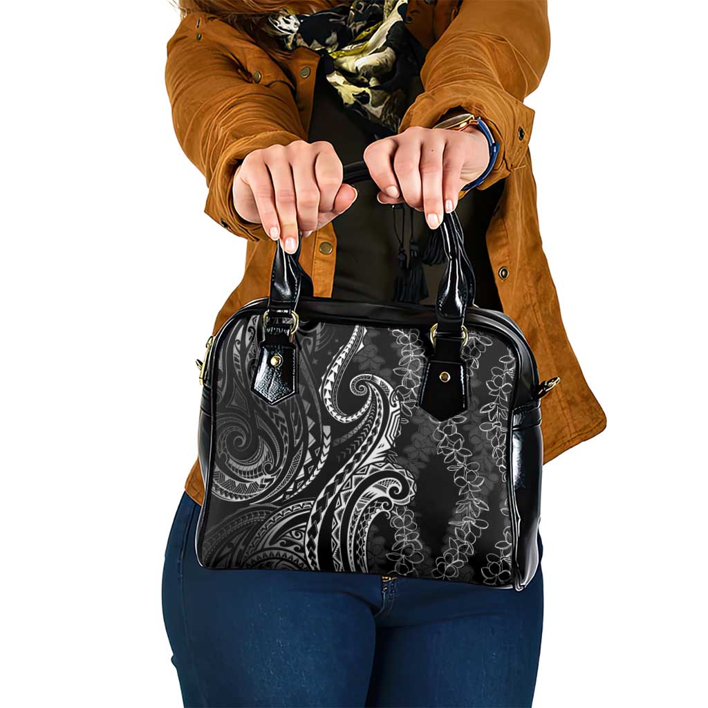 Polynesia Plumeria Lei Shoulder Handbag Black Curves Motif LT7 One Size Black - Polynesian Pride