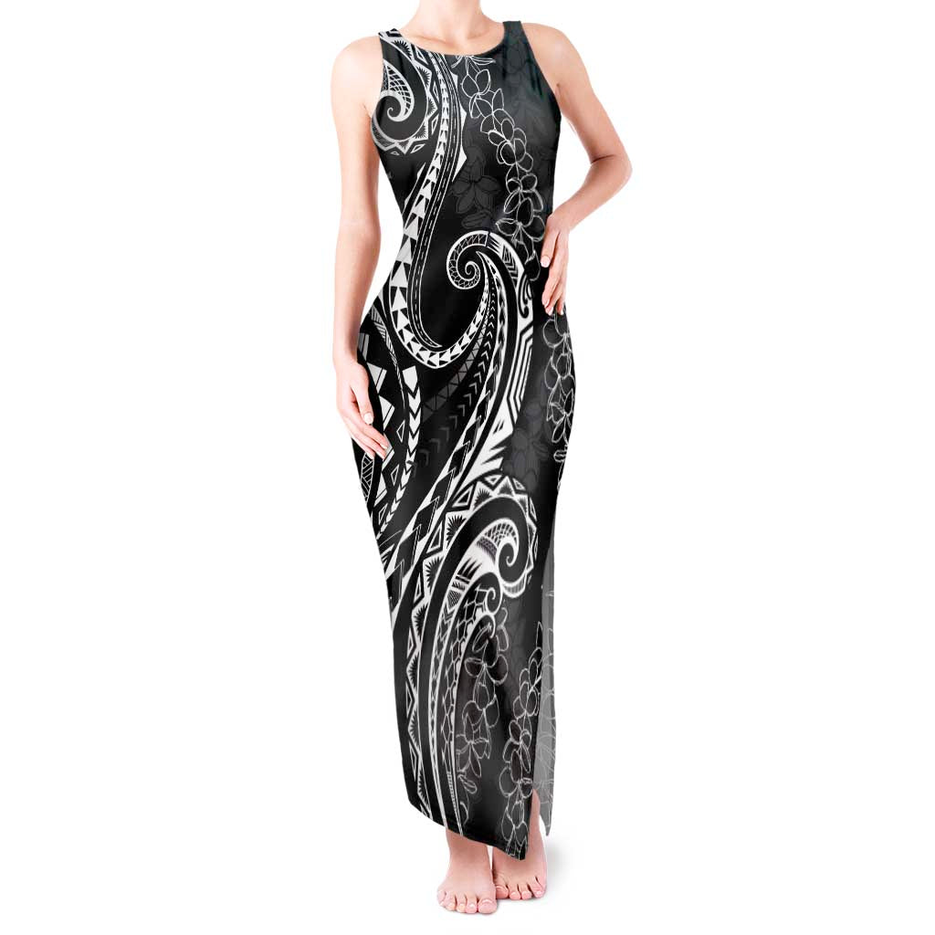 Polynesia Plumeria Lei Tank Maxi Dress Black Curves Motif LT7 Women Black - Polynesian Pride