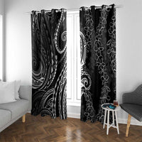Polynesia Plumeria Lei Window Curtain Black Curves Motif LT7 With Grommets Black - Polynesian Pride