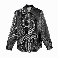 Polynesia Plumeria Lei Women Casual Shirt Black Curves Motif LT7 - Polynesian Pride