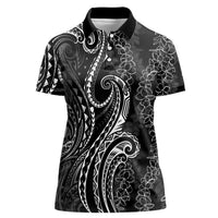 Polynesia Plumeria Lei Women Polo Shirt Black Curves Motif LT7 Female Black - Polynesian Pride