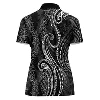 Polynesia Plumeria Lei Women Polo Shirt Black Curves Motif LT7 - Polynesian Pride