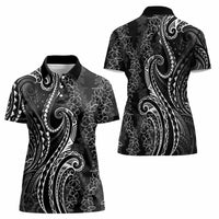 Polynesia Plumeria Lei Women Polo Shirt Black Curves Motif LT7 - Polynesian Pride