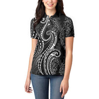Polynesia Plumeria Lei Women Polo Shirt Black Curves Motif LT7 - Polynesian Pride