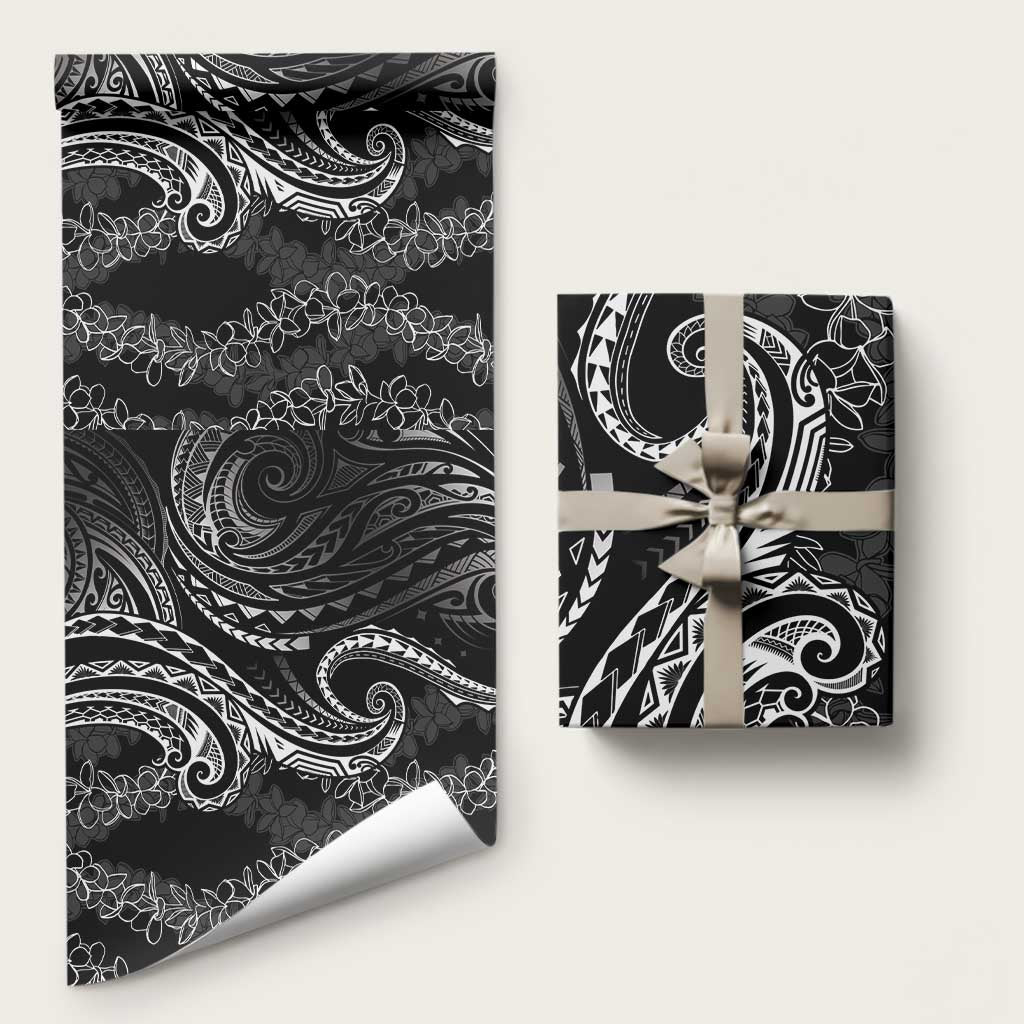 Polynesia Plumeria Lei Wrapping Paper Black Curves Motif LT7 58" × 23" Black - Polynesian Pride