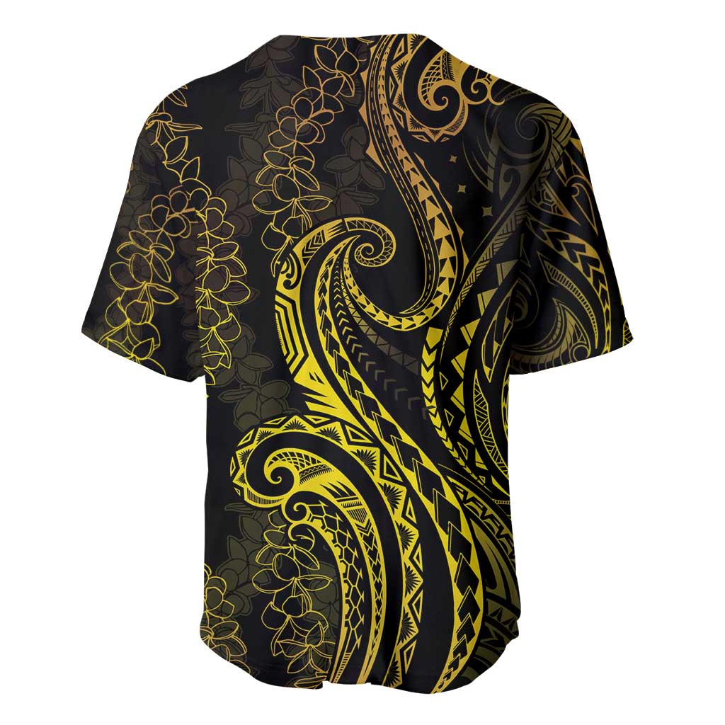 Polynesia Plumeria Lei Baseball Jersey Black Gold Curves Motif LT7 - Polynesian Pride