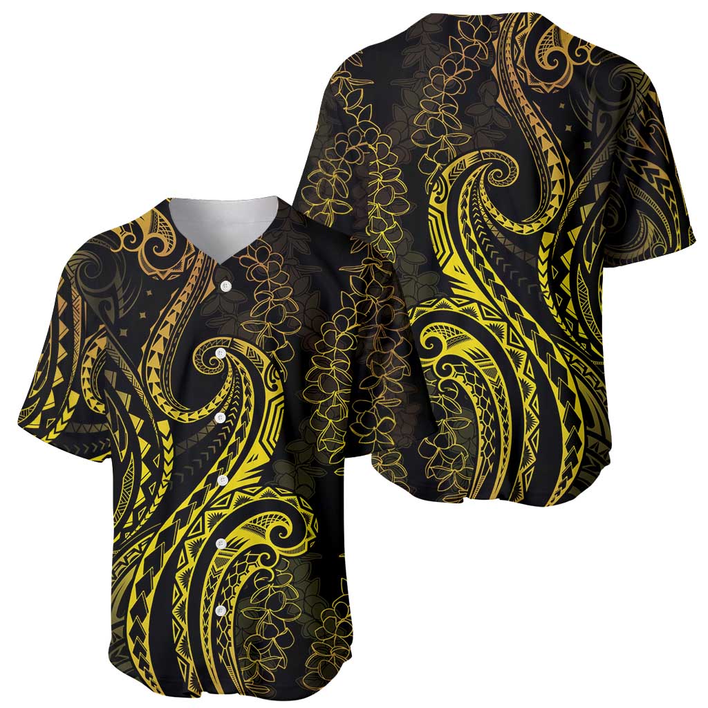 Polynesia Plumeria Lei Baseball Jersey Black Gold Curves Motif LT7 - Polynesian Pride