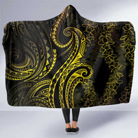Polynesia Plumeria Lei Hooded Blanket Black Gold Curves Motif LT7 One Size Gold - Polynesian Pride