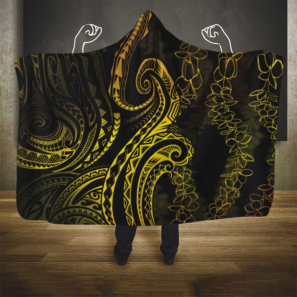 Polynesia Plumeria Lei Hooded Blanket Black Gold Curves Motif LT7 - Polynesian Pride