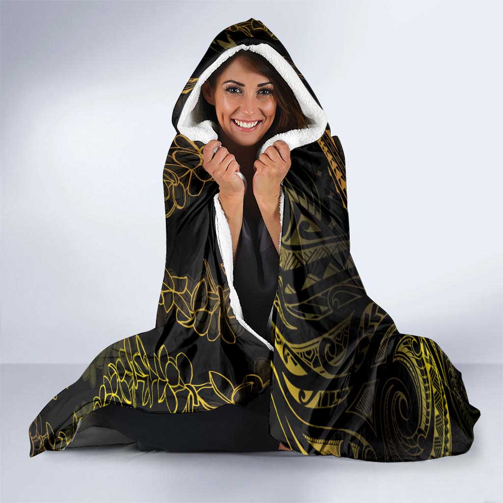 Polynesia Plumeria Lei Hooded Blanket Black Gold Curves Motif LT7 - Polynesian Pride
