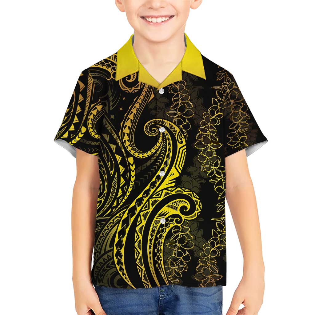 Polynesia Plumeria Lei Kid Hawaiian Shirt Black Gold Curves Motif LT7 Kid Gold - Polynesian Pride