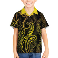 Polynesia Plumeria Lei Kid Hawaiian Shirt Black Gold Curves Motif LT7 Kid Gold - Polynesian Pride