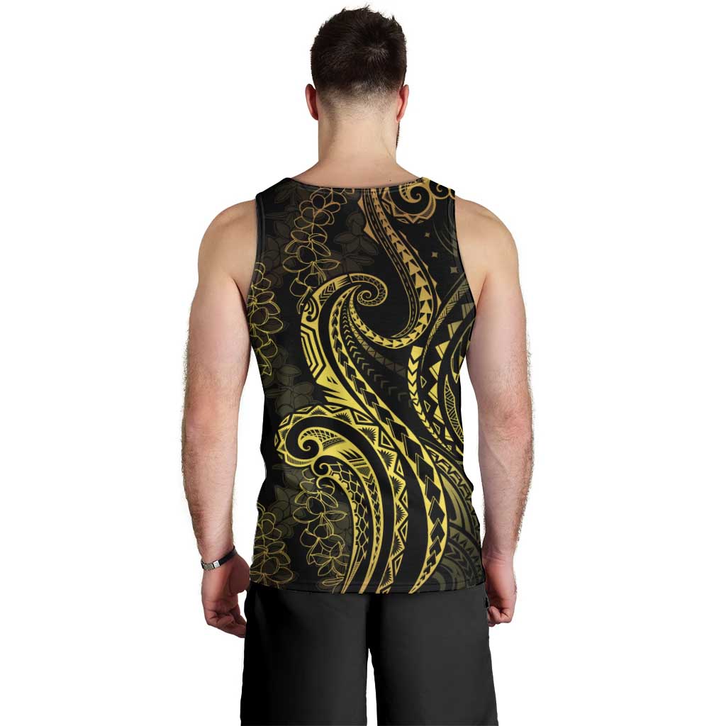 Polynesia Plumeria Lei Men Tank Top Black Gold Curves Motif LT7 - Polynesian Pride