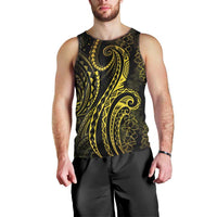 Polynesia Plumeria Lei Men Tank Top Black Gold Curves Motif LT7 - Polynesian Pride
