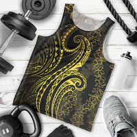 Polynesia Plumeria Lei Men Tank Top Black Gold Curves Motif LT7 - Polynesian Pride