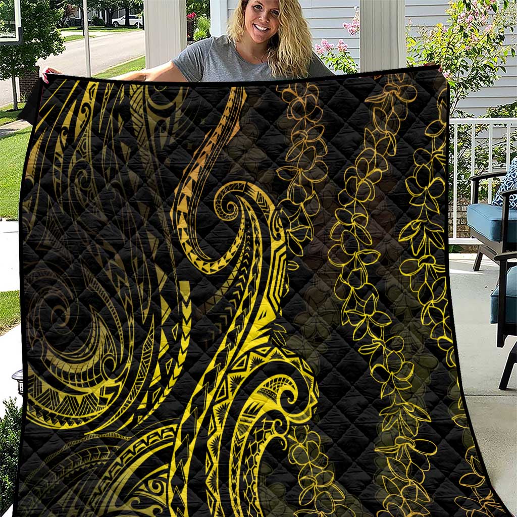 Polynesia Plumeria Lei Quilt Black Gold Curves Motif LT7 Gold - Polynesian Pride