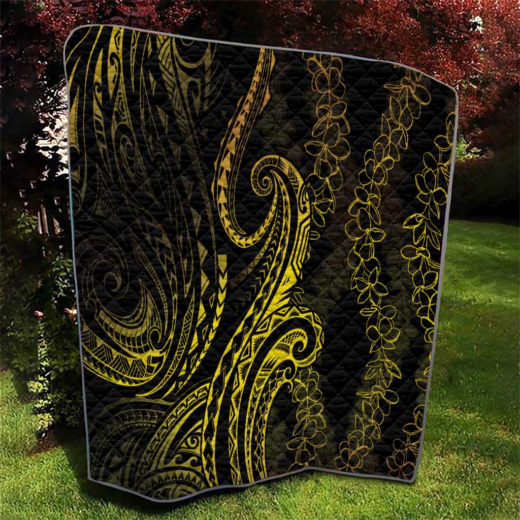 Polynesia Plumeria Lei Quilt Black Gold Curves Motif LT7 - Polynesian Pride