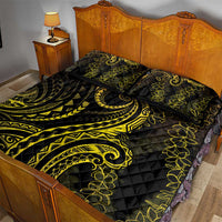Polynesia Plumeria Lei Quilt Bed Set Black Gold Curves Motif LT7 - Polynesian Pride