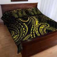 Polynesia Plumeria Lei Quilt Bed Set Black Gold Curves Motif LT7 - Polynesian Pride