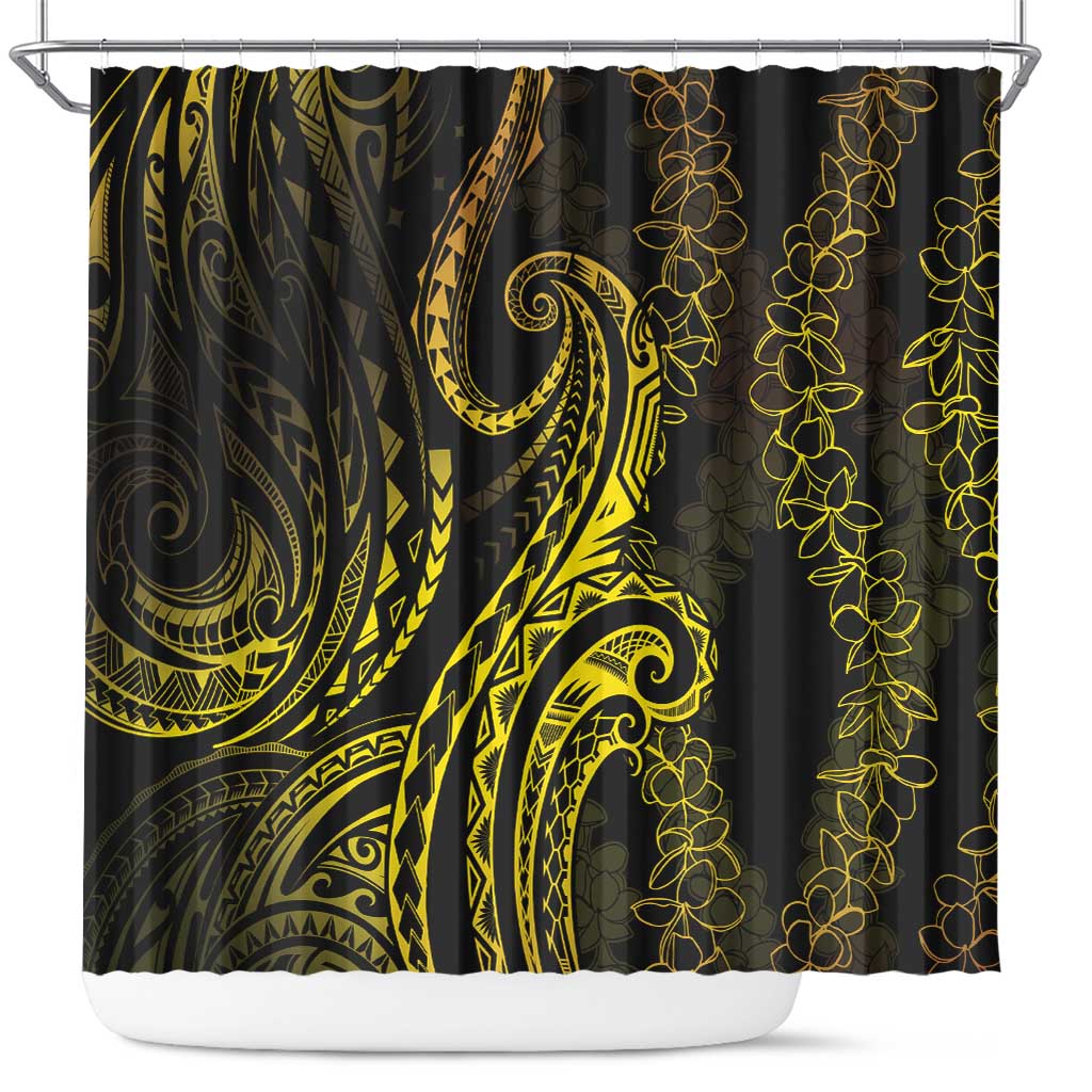 Polynesia Plumeria Lei Shower Curtain Black Gold Curves Motif LT7 Gold - Polynesian Pride