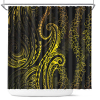 Polynesia Plumeria Lei Shower Curtain Black Gold Curves Motif LT7 Gold - Polynesian Pride