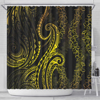 Polynesia Plumeria Lei Shower Curtain Black Gold Curves Motif LT7 - Polynesian Pride