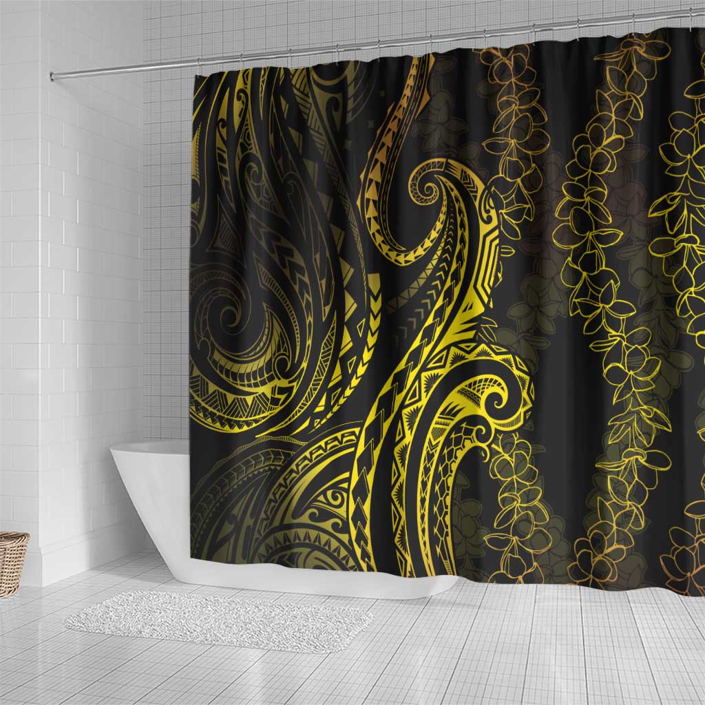 Polynesia Plumeria Lei Shower Curtain Black Gold Curves Motif LT7 - Polynesian Pride