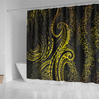 Polynesia Plumeria Lei Shower Curtain Black Gold Curves Motif LT7 - Polynesian Pride