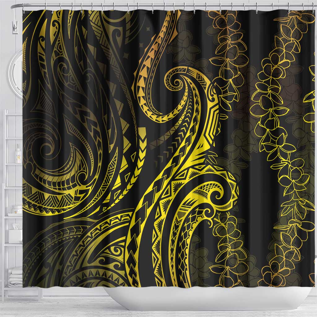Polynesia Plumeria Lei Shower Curtain Black Gold Curves Motif LT7 - Polynesian Pride