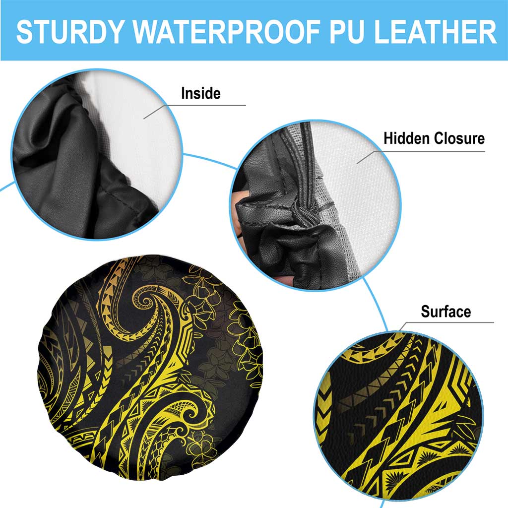 Polynesia Plumeria Lei Spare Tire Cover Black Gold Curves Motif LT7 - Polynesian Pride