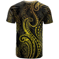 Polynesia Plumeria Lei T Shirt Black Gold Curves Motif LT7 - Polynesian Pride
