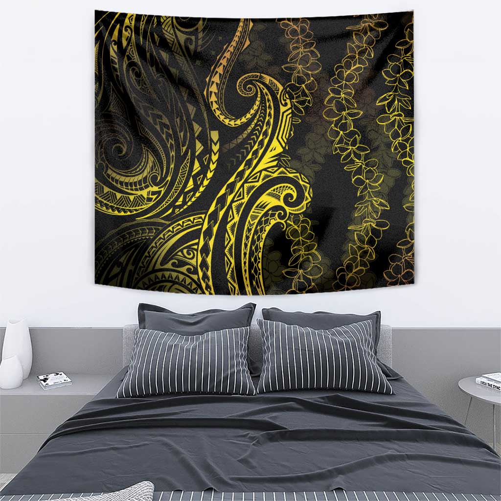 Polynesia Plumeria Lei Tapestry Black Gold Curves Motif LT7 - Polynesian Pride