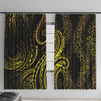 Polynesia Plumeria Lei Window Curtain Black Gold Curves Motif LT7 With Hooks Gold - Polynesian Pride