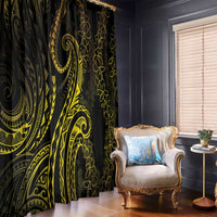 Polynesia Plumeria Lei Window Curtain Black Gold Curves Motif LT7 - Polynesian Pride