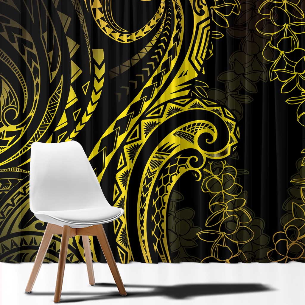Polynesia Plumeria Lei Window Curtain Black Gold Curves Motif LT7 - Polynesian Pride