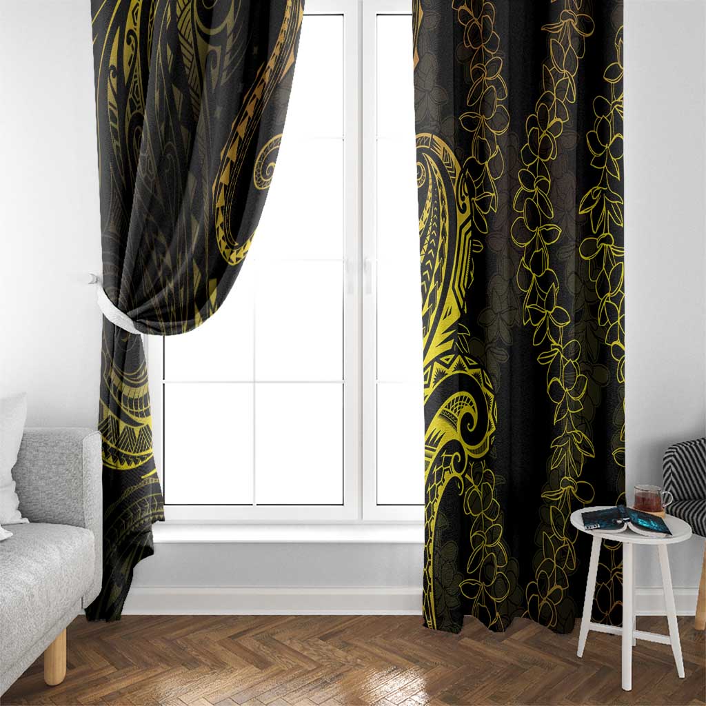 Polynesia Plumeria Lei Window Curtain Black Gold Curves Motif LT7 - Polynesian Pride
