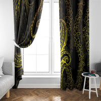 Polynesia Plumeria Lei Window Curtain Black Gold Curves Motif LT7 - Polynesian Pride